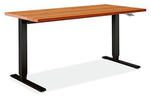 Load image into Gallery viewer, Purchase humanscale height adjustable sit stand float desk base top removable crank flat table edge profile black base cherry top