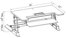Load image into Gallery viewer, Kitchen smart art height adjustable sit to stand computer desk standing desk riser workstation standing table converter with 36 in x 22 in tabletop black