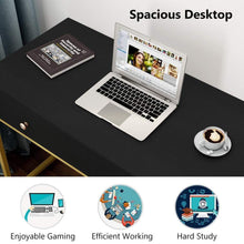 Load image into Gallery viewer, Storage organizer tribesigns computer desk modern simple home office gold desk study table writing desk workstation with 2 storage drawers makeup vanity console table 47 inch black