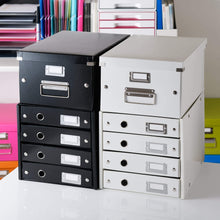 Load image into Gallery viewer, Exclusive leitz click store storage box 4 drawer collapsible stackable patented design bin cabinet desk organizer black 60490095