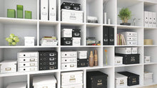 Load image into Gallery viewer, Discover the leitz click store storage box 4 drawer collapsible stackable patented design bin cabinet desk organizer black 60490095