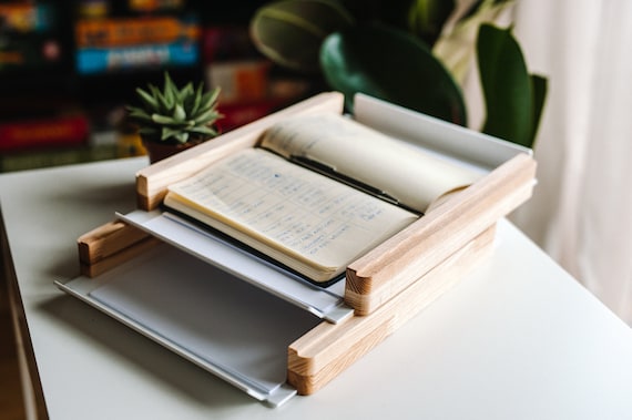 2 STAGES Paper tray, Office file organizer, Wood desk organizer, Paper organizer for desk, Desk tray gift for him, Birthday gift for dad by PromiDesign