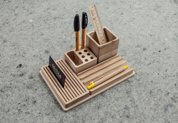 Wood desk organizer Office organization Desk organization Office desk accessories by PromiDesign