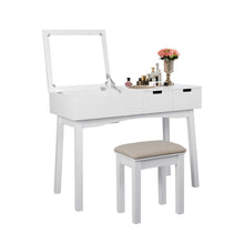 Load image into Gallery viewer, Best seller  vanity table with large sized flip top mirror makeup dressing table with a cushion stool set writing desk with two drawers one small removable organizers easy assembly