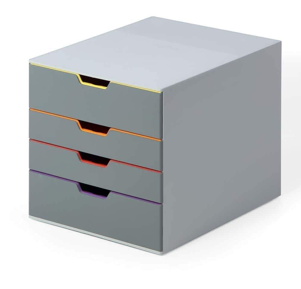 Great durable desktop drawer organizer varicolor 4 compartments with removable labels 11 w x 14 d x 11 375 h gray multicolored 760427
