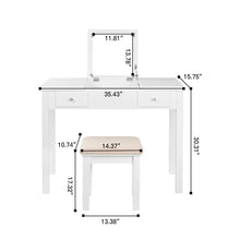 Load image into Gallery viewer, Amazon best aodailihb vanity table with flip top mirror makeup dressing table writing desk with cushioning makeup stool set 2 drawers 3 removable organizers easy assembly white
