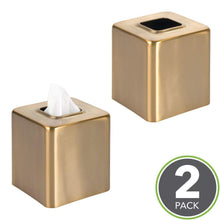 Load image into Gallery viewer, Discover the mdesign modern square metal paper facial tissue box cover holder for bathroom vanity countertops bedroom dressers night stands desks and tables 2 pack soft brass
