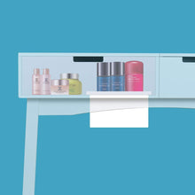 Load image into Gallery viewer, Select nice 39 17inch vanity dressing table set with flip top mirror makeup table writing desk 2 drawers 1 large storage space with drop organizers cushioned stool easy assembly white
