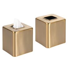 Load image into Gallery viewer, Buy mdesign modern square metal paper facial tissue box cover holder for bathroom vanity countertops bedroom dressers night stands desks and tables 2 pack soft brass