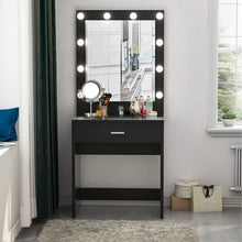 Load image into Gallery viewer, Discover the best tribesigns vanity set with lighted mirror makeup vanity dressing table dresser desk with large drawer for bedroom black 10 cool led bulbs