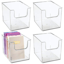 Load image into Gallery viewer, The best mdesign plastic open front home office storage bin container desk organizer tote for storing gel pens erasers tape pens pencils highlighters markers 8 wide 4 pack clear