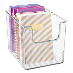 Top rated mdesign plastic open front home office storage bin container desk organizer tote for storing gel pens erasers tape pens pencils highlighters markers 8 wide 4 pack clear