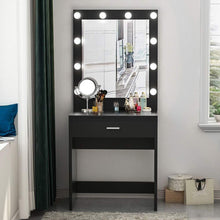 Load image into Gallery viewer, Discover the tribesigns vanity set with lighted mirror makeup vanity dressing table dresser desk with large drawer for bedroom black 10 cool led bulbs