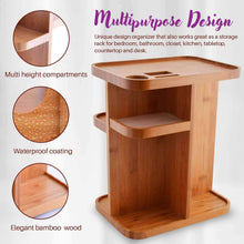 Load image into Gallery viewer, Home refine 360 bamboo cosmetic organizer multi function storage carousel for your vanity bathroom closet kitchen tabletop countertop and desk