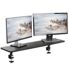 Load image into Gallery viewer, On amazon vivo black clamp on large 40 inch ergonomic desk shelf dual computer monitor and laptop riser stand desk organizer for 2 screens stand shelf40b