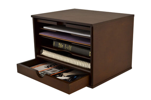 Exclusive victor heritage collection wood grain desk organizer natural wood grain with stain finish four filing storage slots and bottom pull open drawer professional rustic design h4720