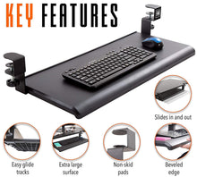 Load image into Gallery viewer, Top stand steady easy clamp on keyboard tray large size no need to screw into desk slides under desk easy 5 min assembly great for home or office