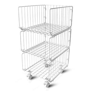 Pup joint Metal Wire Baskets, 3 Tiers Foldable Stackable Rolling Baskets Utility Shelf Unit Storage Organizer Bin with Wheels for Kitchen, Pantry, Closets, Bedrooms, Bathrooms