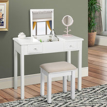 Load image into Gallery viewer, Buy aodailihb vanity table with flip top mirror makeup dressing table writing desk with cushioning makeup stool set 2 drawers 3 removable organizers easy assembly white