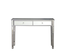 Load image into Gallery viewer, New mirrored 2 drawer media console table ga home makeup table desk vanity for women home office writing desk smooth matte silver finish with faux crystal knobs