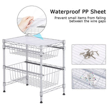 Load image into Gallery viewer, Discover the best rackaphile stackable 2 tier sliding basket organizer drawer under sink cabinet with adjustable leveling feet rack shelf for bathroom kitchen closet office desktop silver