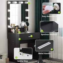 Load image into Gallery viewer, Buy now tribesigns vanity set with lighted mirror makeup vanity dressing table dresser desk with large drawer for bedroom black 10 cool led bulbs