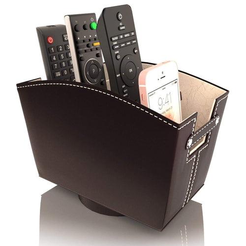 Purchase kyle matthews designs tv remote control holder caddy bedside organizer nightstand storage desk accessories rotating base faux leather multiple compartments