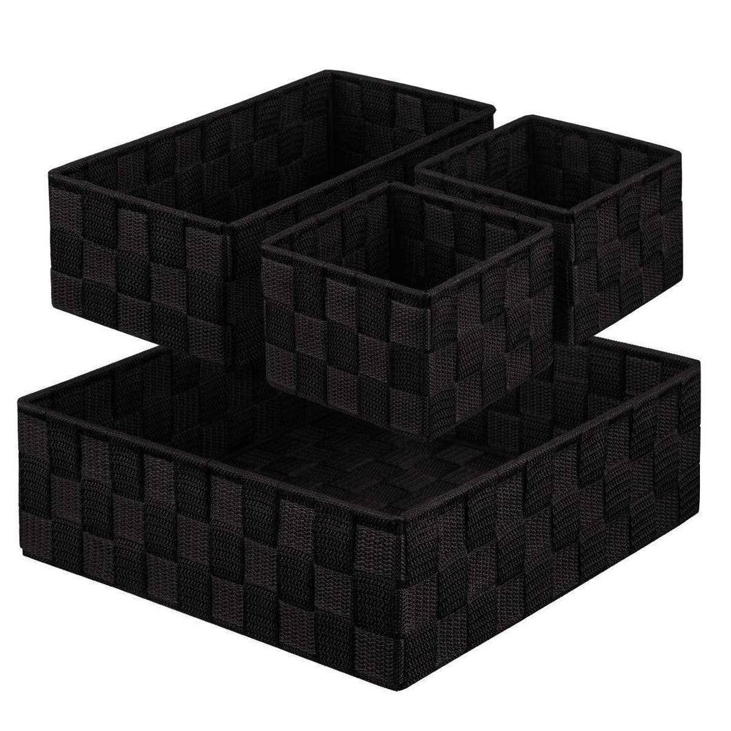 KEDSUM Woven Storage Box Cube Basket Bin Container - Tote Cube Organizer Divider for Drawer, Closet, Shelf, Dresser, Set of 4 (Black)