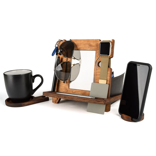 Exclusive rostmary wooden docking station smart watch stand phone holder nightstand desk organizer for smartphone watch and wallet holder for him for men for dad husband gift set 3 in 1