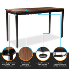 Load image into Gallery viewer, Latest computer desk for home office 55 length table w cable organizer sturdy and heavy duty writing desk for small spaces and students laptop use damage free promise teak
