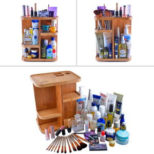 Latest refine 360 bamboo cosmetic organizer multi function storage carousel for your vanity bathroom closet kitchen tabletop countertop and desk
