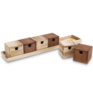 Wooden Multipurpose Desktop Organizer Box with Lid, 6 Boxes with a Tray