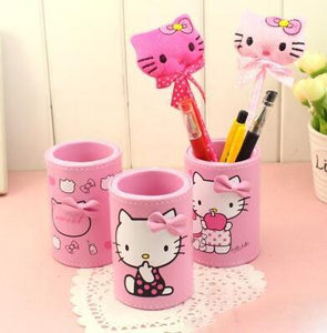 (5 Pcs/Lot) Pu Leather Bow Hello Kitty Home School Travel Table Desk Sundries Organizer Goolds Holder Small Size 9X6CM 3 Colors