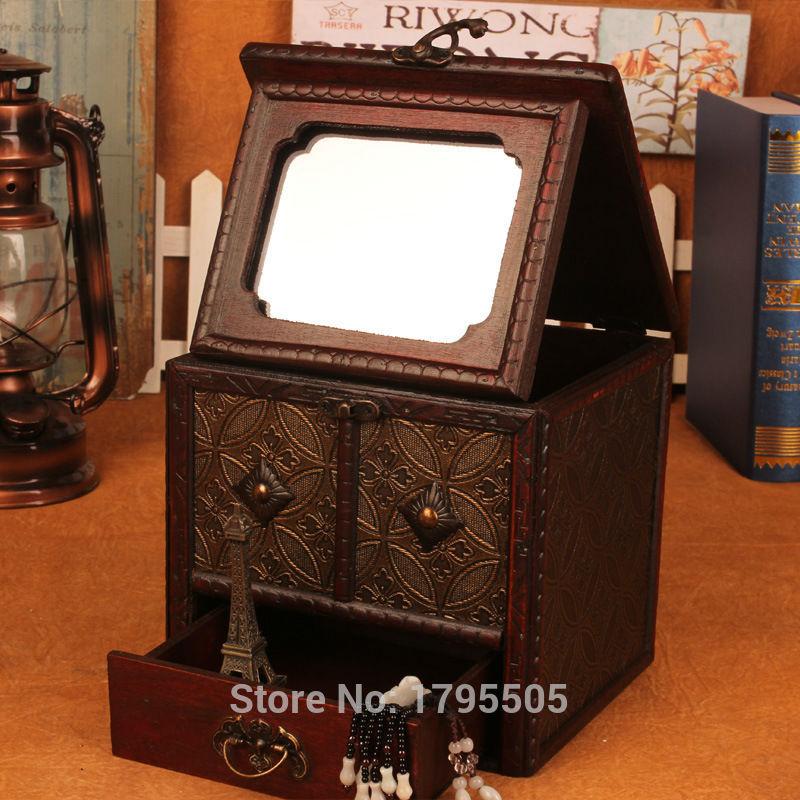 Antique Wooden Dressing Case Retro Box